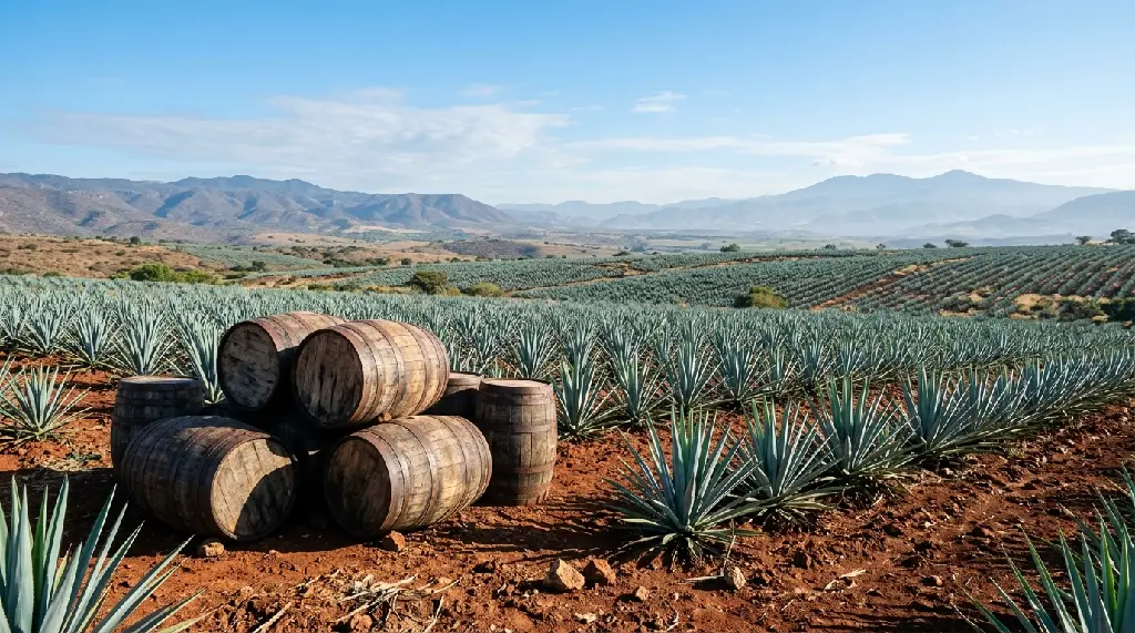 AI Generated Paisaje Mexicano_ Agaves y Barriles de Tequila.webp